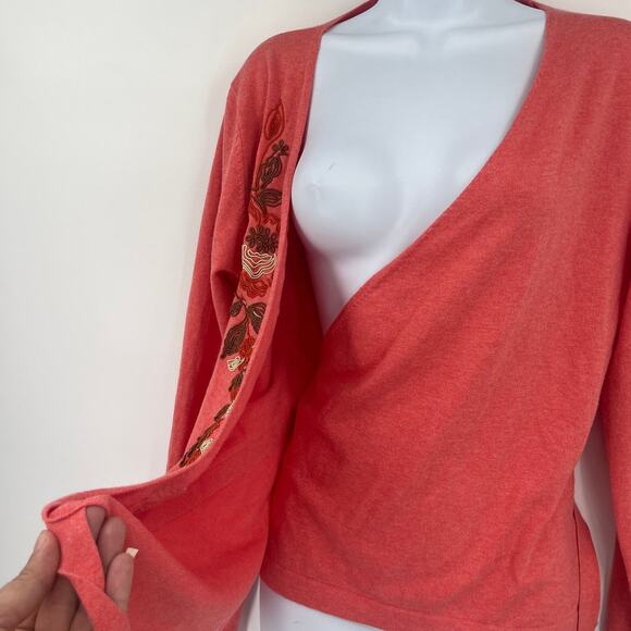 Vtg 90s Oilily Wrap Sweater Sz L Embroidered Floral Boho Cottagecore Coquette - Picture 6 of 9